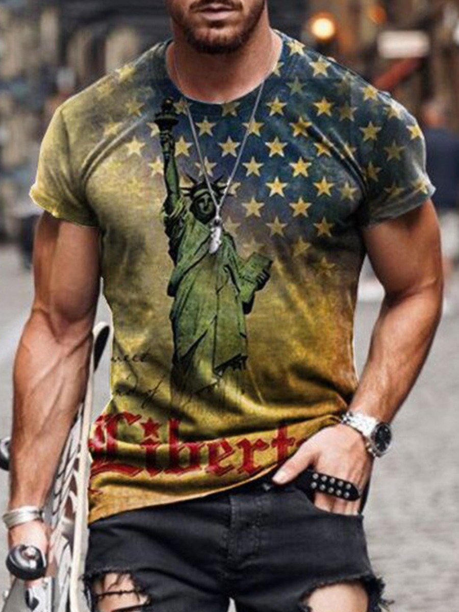 

LW Men Street Independence Day Star Print Yellow T-shirt