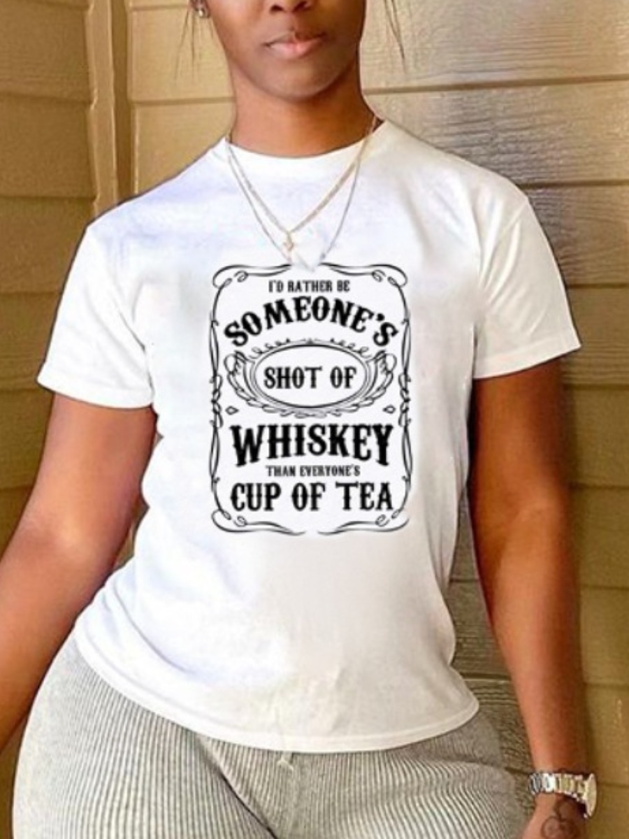 

Lovely Casual Round Neck Letter Print White T-shirt
