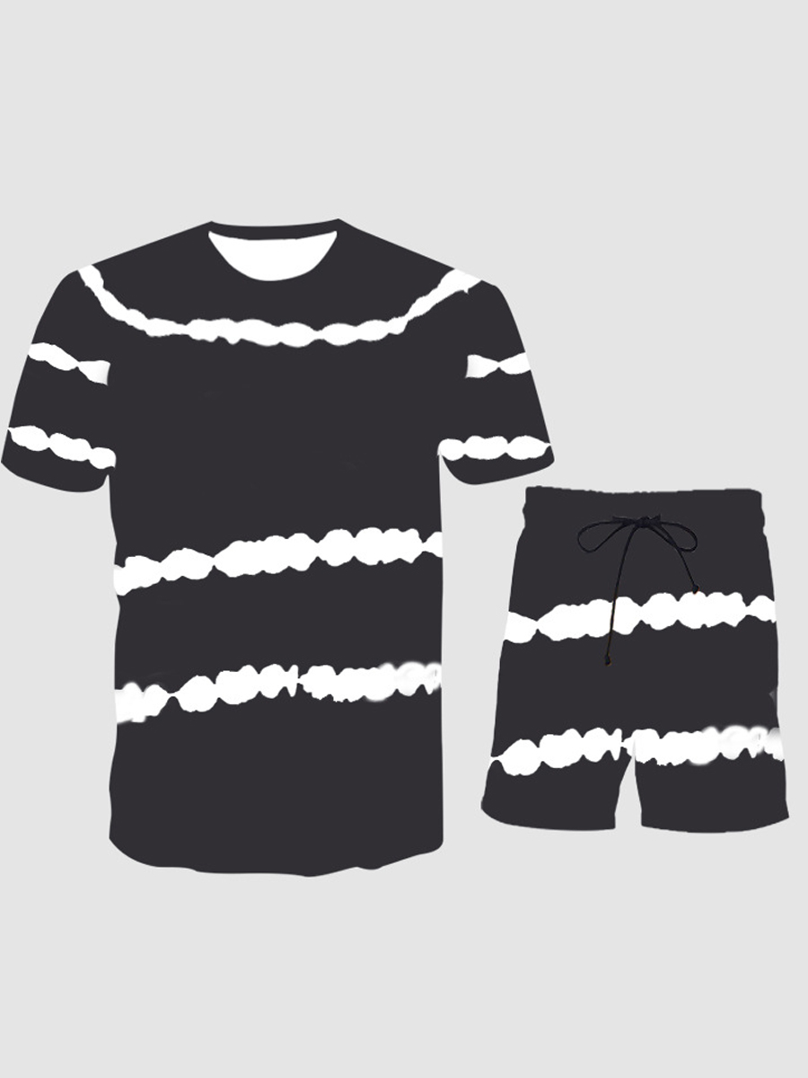 

Lovely Men Street Drawstring Dot Print Black Two Piece Shorts Set