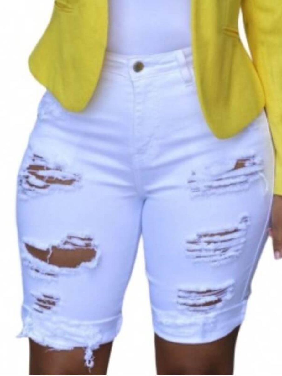 

Lovely Casual Hollow-out White Shorts