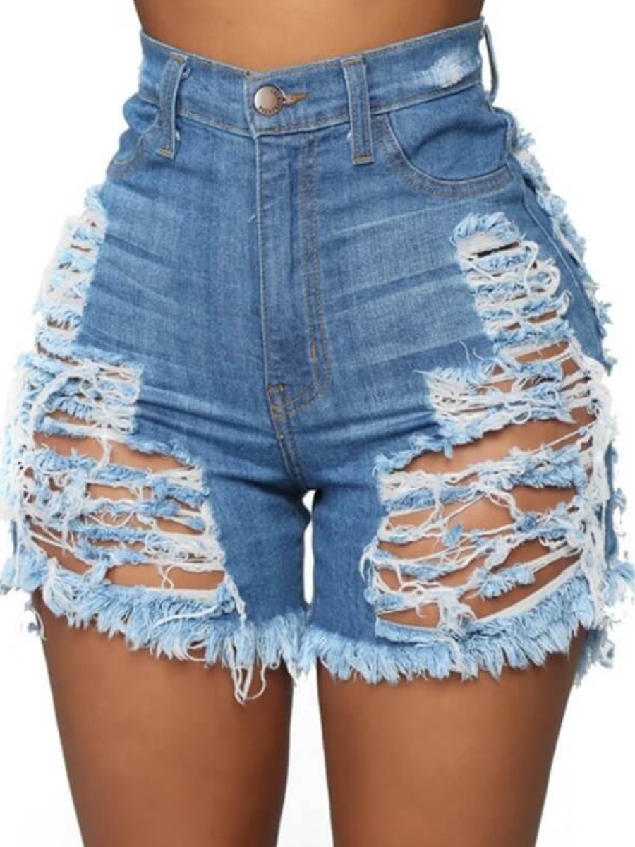 LW High Waist Ripped Raw Edge Denim Shorts