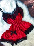 LW COTTON SXY Lace Patchwork Red Babydolls