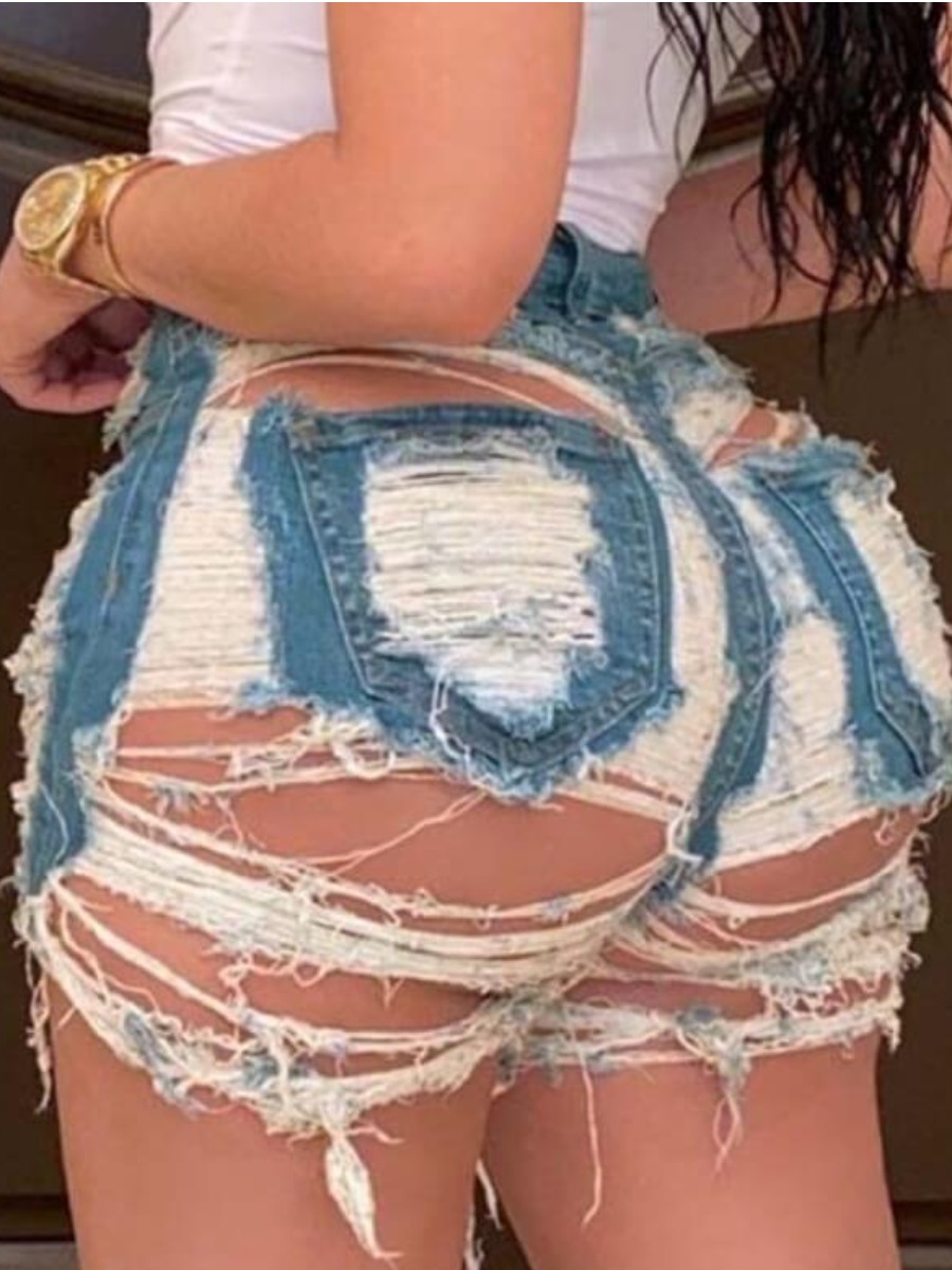

LW Stylish Broken Holes Baby Blue Shorts