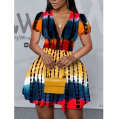 LW Plus Size Tie Dye Flounce Design A Line Dress