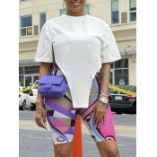 Lovely Street O Neck Geometric Print White Two Pie