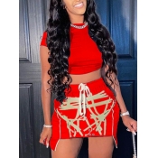 LW Street Drawstring Asymmetrical Red Two Piece Sk
