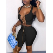 LW SXY Chain Hollow-out Design Black Two Piece Sho