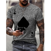 LW Men Street Round Neck Poker Print Black T-shirt