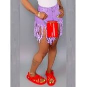 LW Stretchy Tassel Design Purple Denim Shorts
