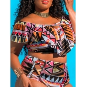 LW Plus Size Geometric Multicolor Two-piece Swimwe