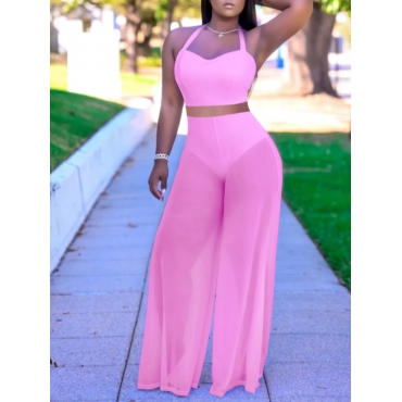 

LW Boho See-through Loose Pink Two Piece Pants Set