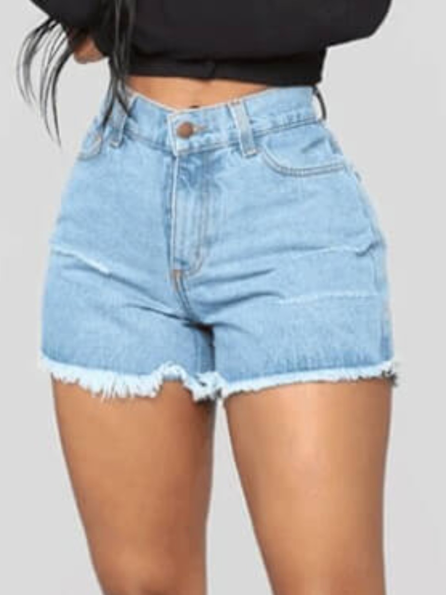 

Lovely Trendy Broken Holes Baby Blue Shorts