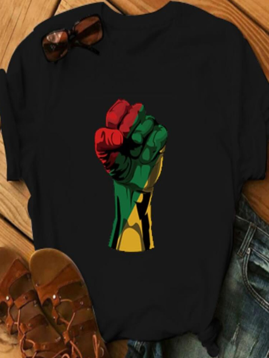 

LW Leisure O Neck Print Black T-shirt