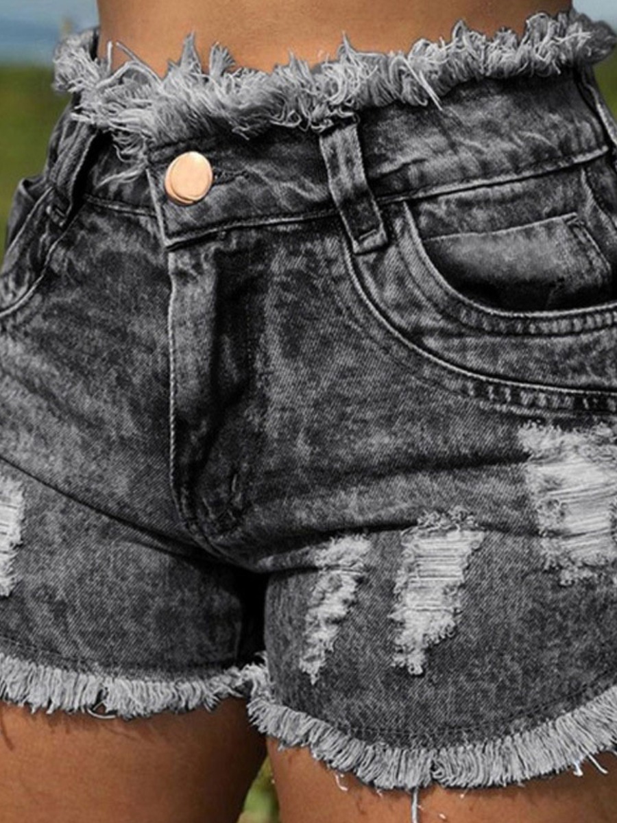 

Lovely Casual Broken Holes Black Shorts