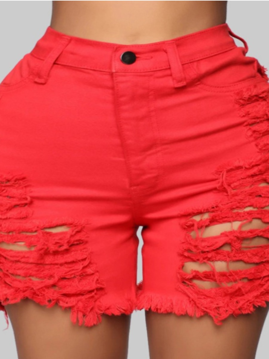 

LW Plus Size Trendy Broken Holes Red Shorts