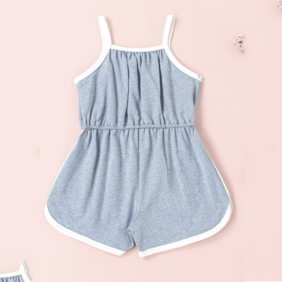 

Lovely Girl Sporty Striped Drawstring Grey One-piece Romper