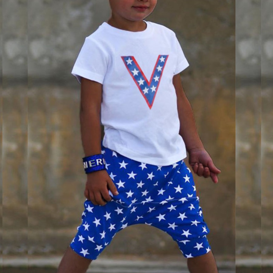 

Lovely Boy Casual Star Letter Print White Two Piece Pants Set