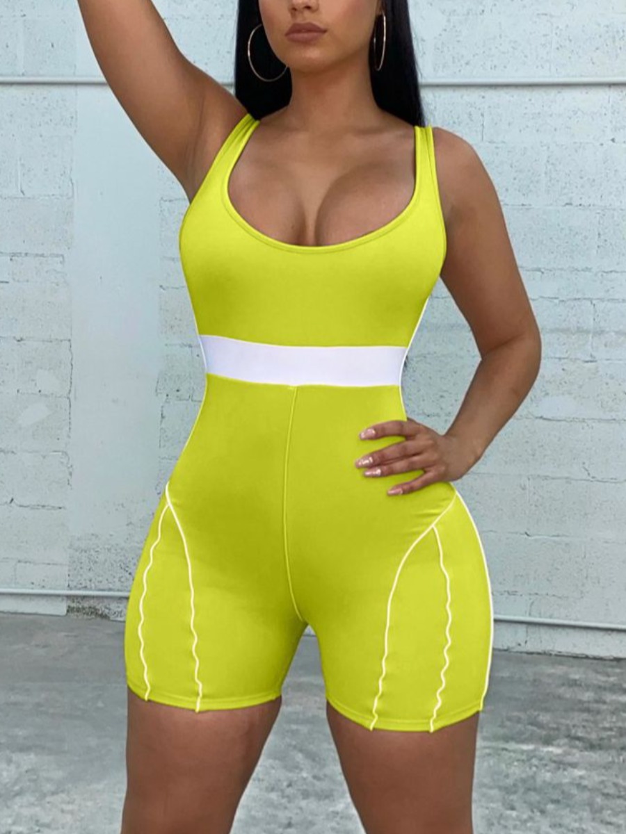 

LW Sporty U Neck Striped Green One-piece Romper