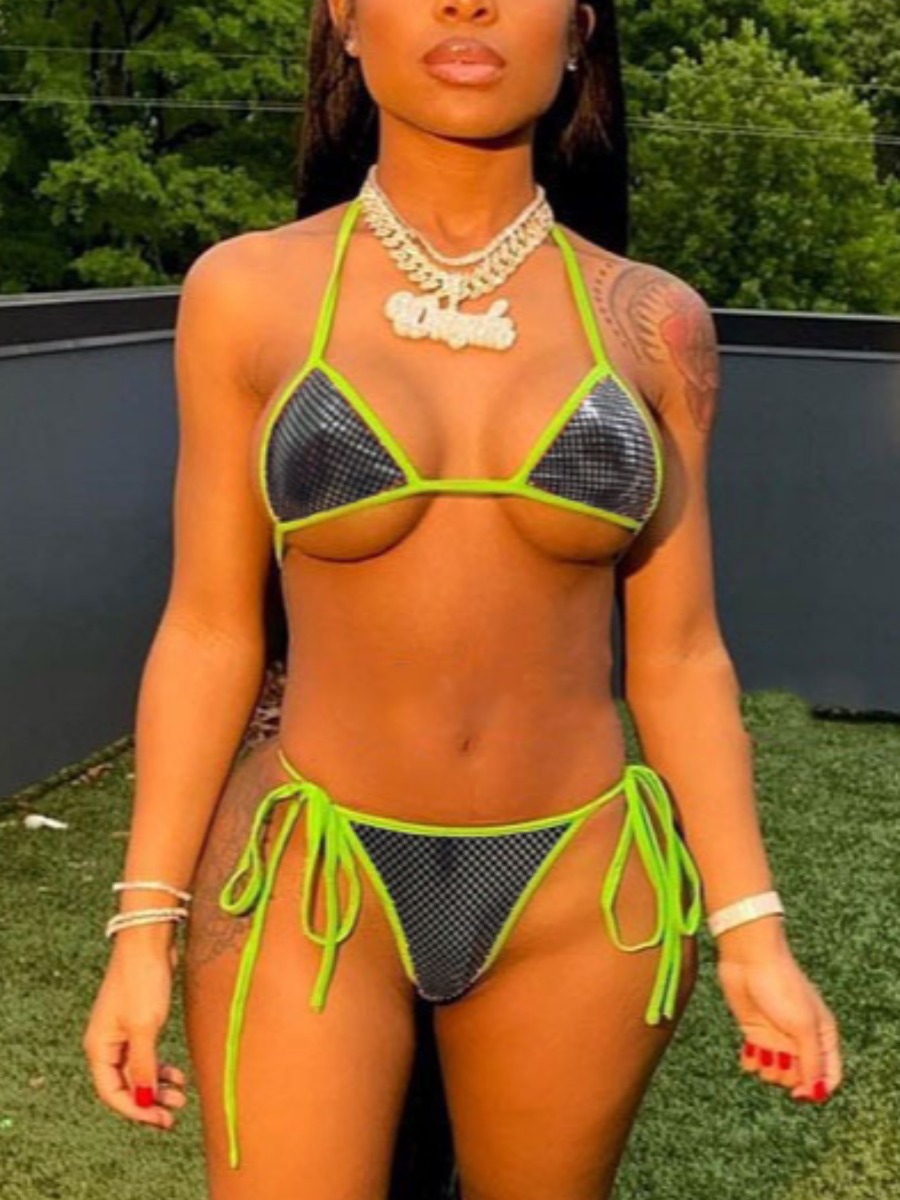 

Lovely Boho Geometric Print Bandage Design Green Two-piece Swimsuit