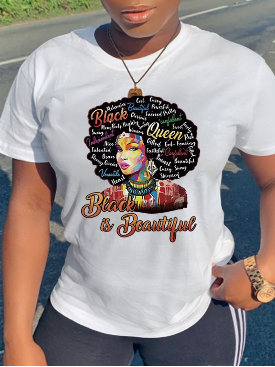 

Lovely Casual Round Neck Figure Letter Print White T-shirt