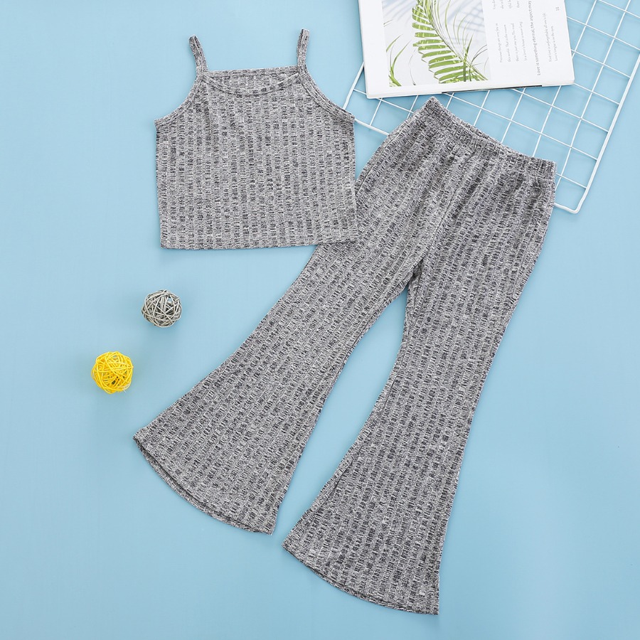 

Lovely Girl Casual Rib-Knit Basic Skinny Grey Two Piece Pants Set