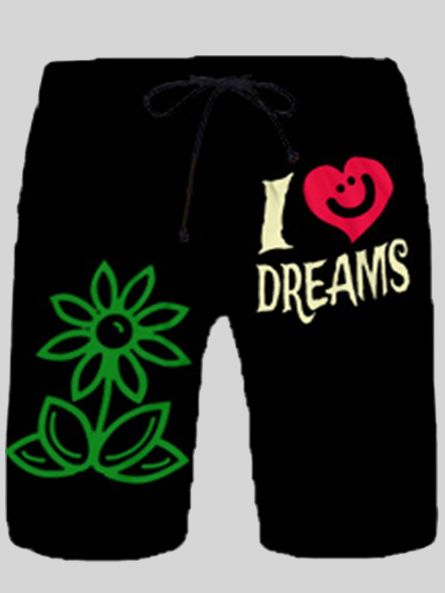 

Lovely Men Casual Mid Waist Letter Print Black Shorts