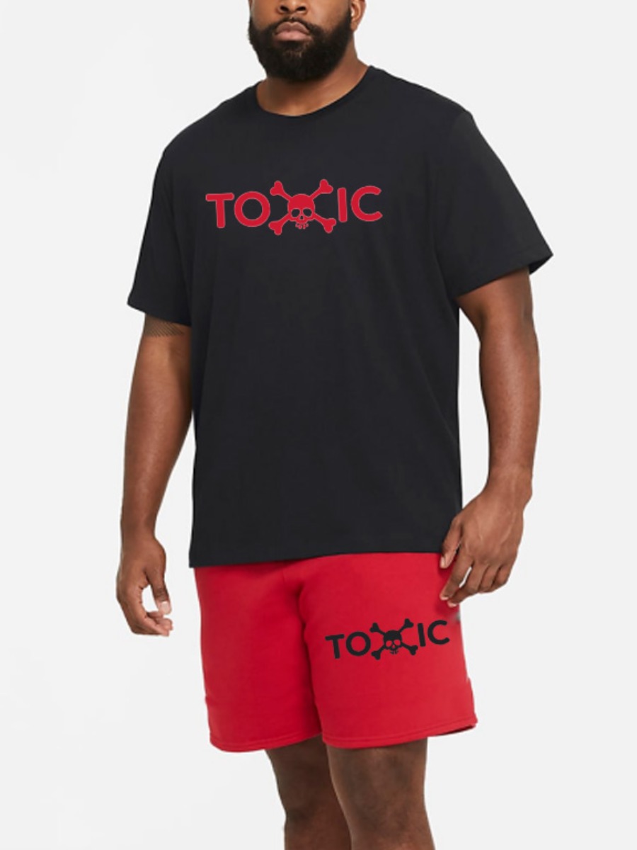

Lovely Men Casual Letter Print Drawstring Black Two Piece Shorts Set