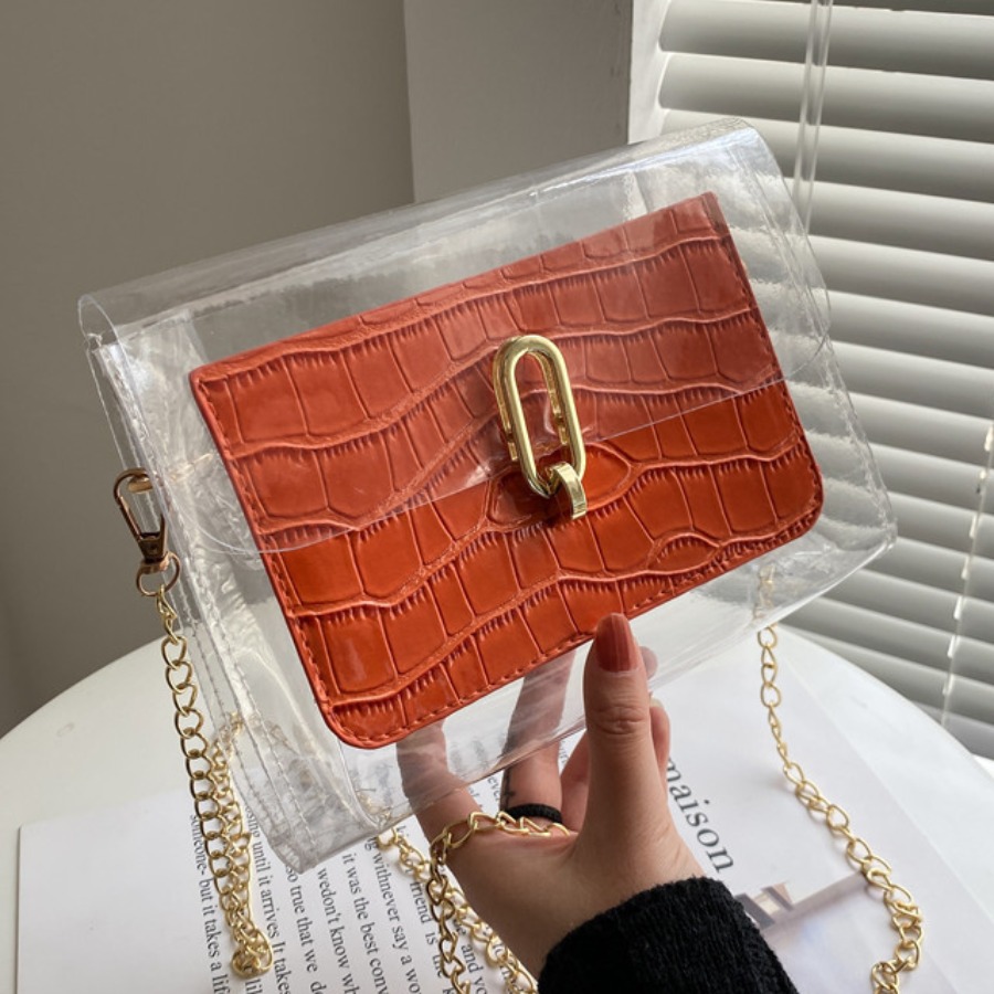 

Lovely Casual See-through Chain Decoration Jacinth Crossbody Bag