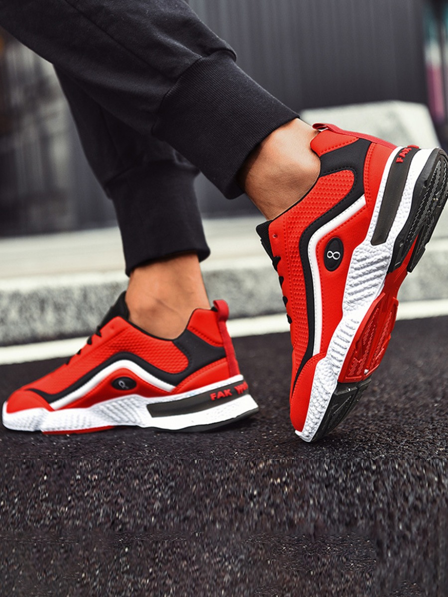 

Lovely Men Sporty Patchwork Drawstring Red Sneakers