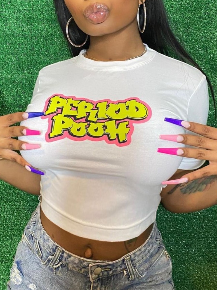 

LW Casual O Neck Letter Print White T-shirt