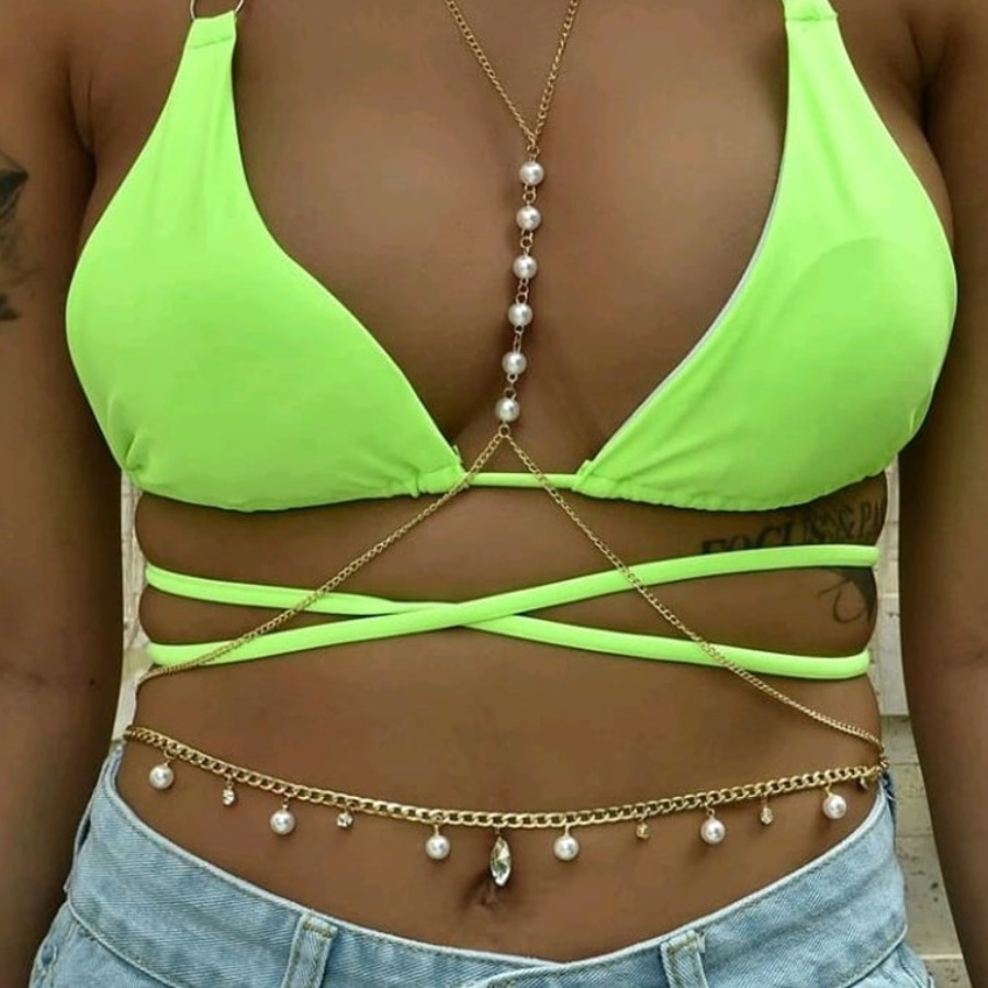

Lovely Sexy Pearl Decoration Gold Body Chain