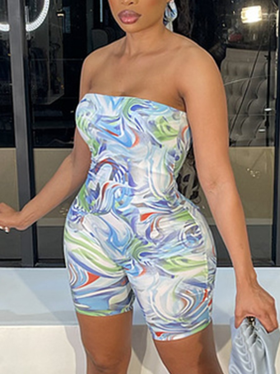 

Lovely Street Tie-dye Backless Blue One-piece Romper