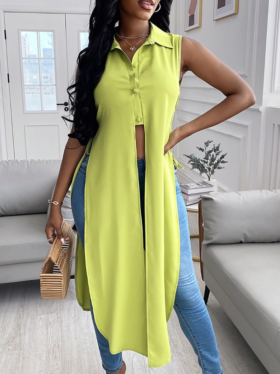 

Lovely Street Turndown Collar Asymmetrical Light Green Blouses