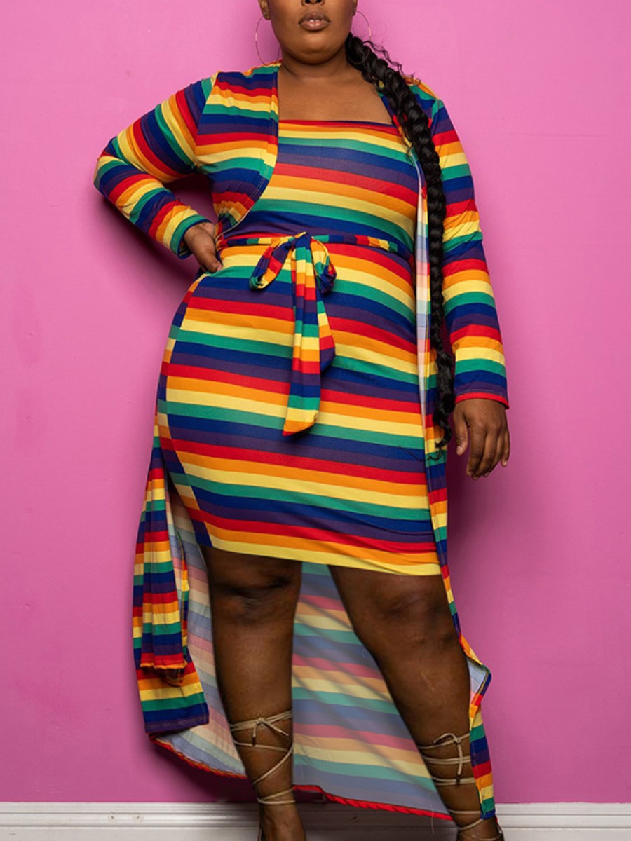 

Lovely Plus Size Casual Striped Bandage Design Yellow Two-piece Skirt Set