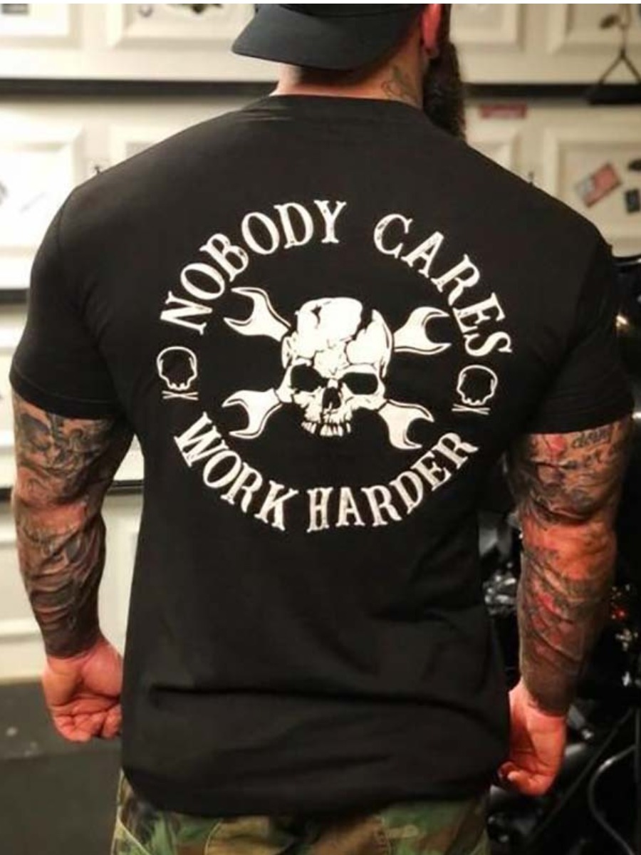

Lovely Men Casual Skull Head Letter Print Black T-shirt