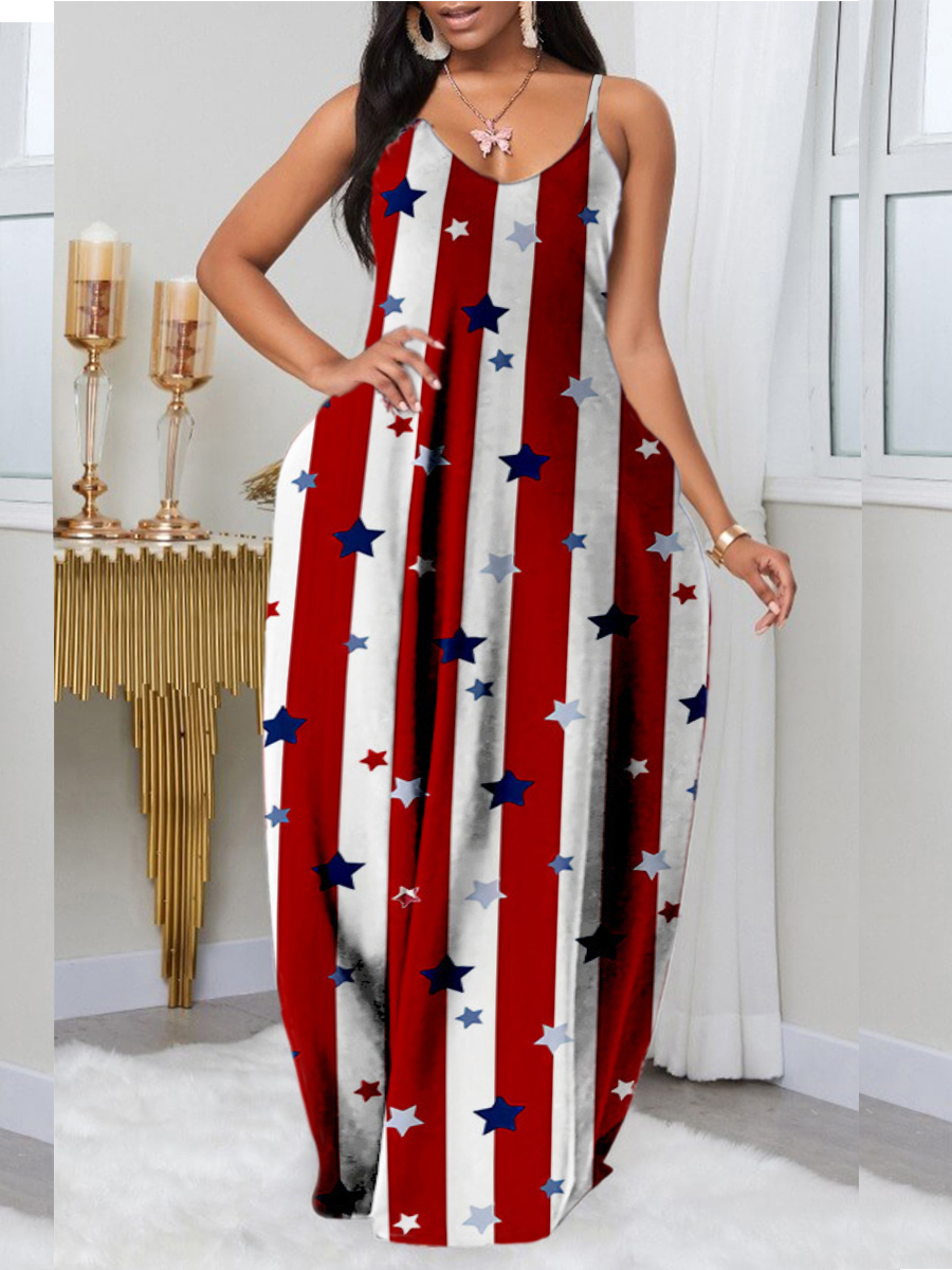 

Lovely Plus Size Street Star Print Striped White Floor Length Dress