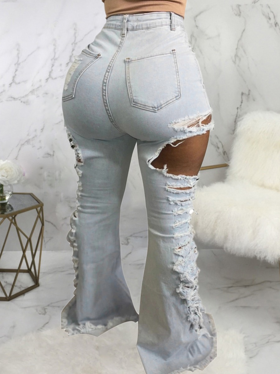 

Lovely Street Ripped Flared Baby Blue Jeans