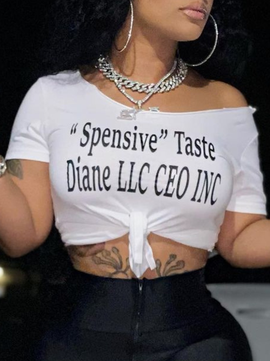 

Lovely Street Round Neck Letter Print White T-shirt