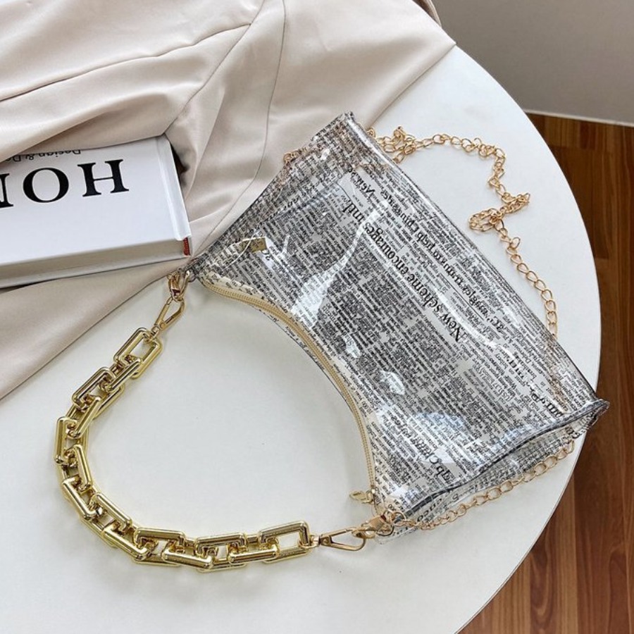 

LW Casual Letter Print See-through Black Crossbody Bag