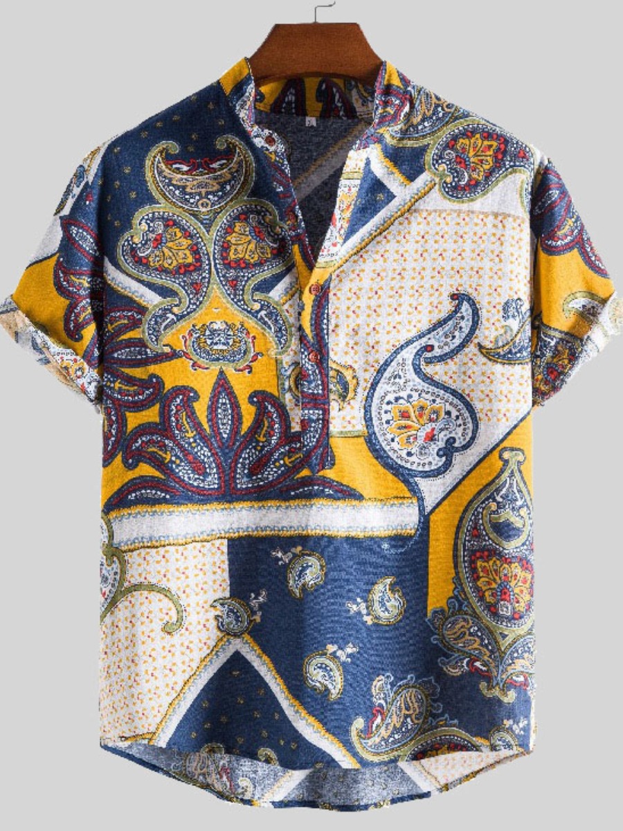 

LW COTTON Men Boho Print Patchwork Multicolor Shirt, Multi