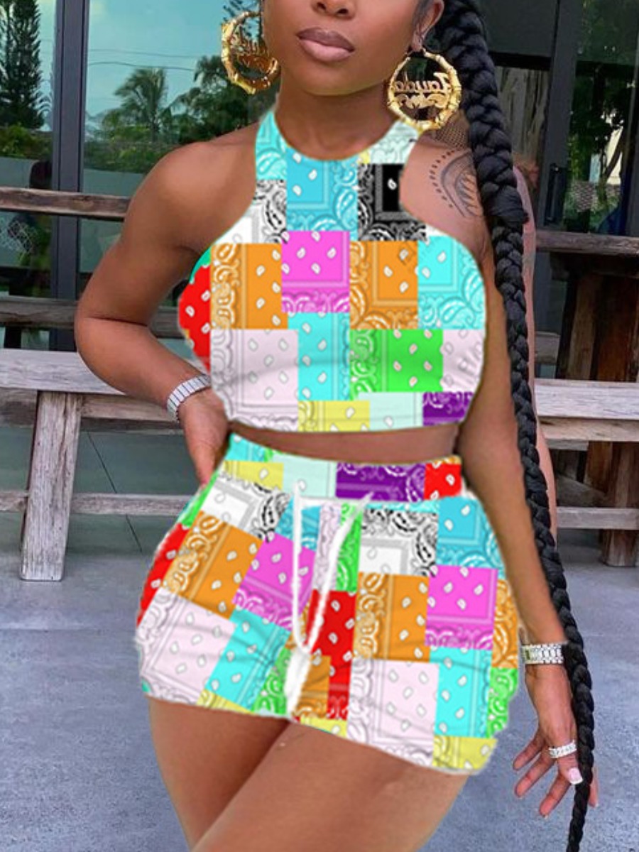 

Lovely Street Cashew Print Drawstring Green Two Piece Shorts Set