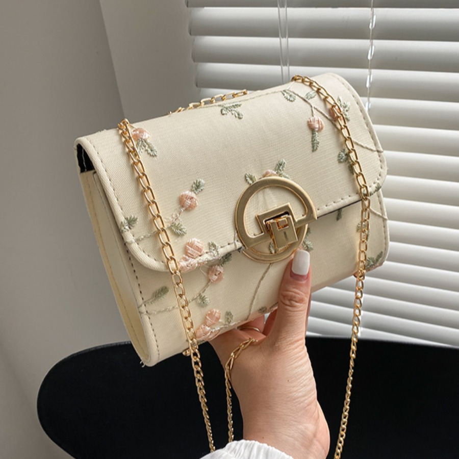 

Lovely Casual Floral Decoration Beige Shoulder Bag