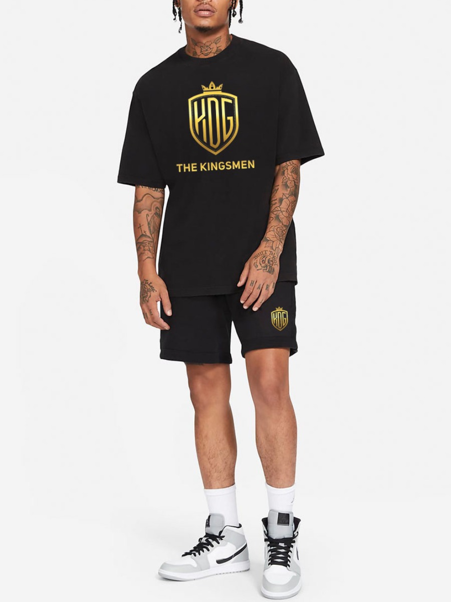 

Lovely Men Casual Round Neck Letter Print Black Two Piece Shorts Set