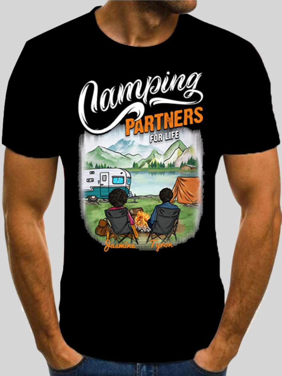 

Lovely Men Casual Landscape Letter Print Black T-shirt