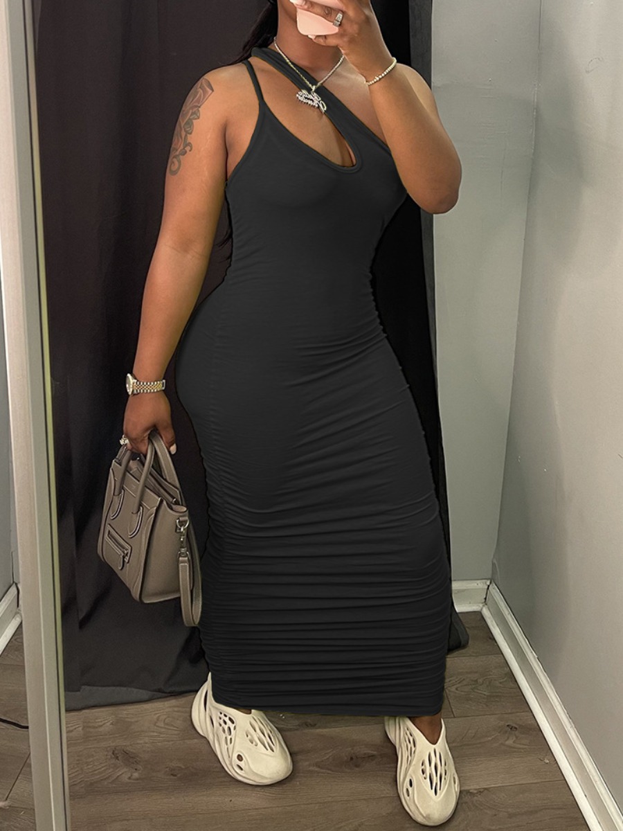 

LW BASICS One Shoulder Cut Out Bodycon Dress, Black