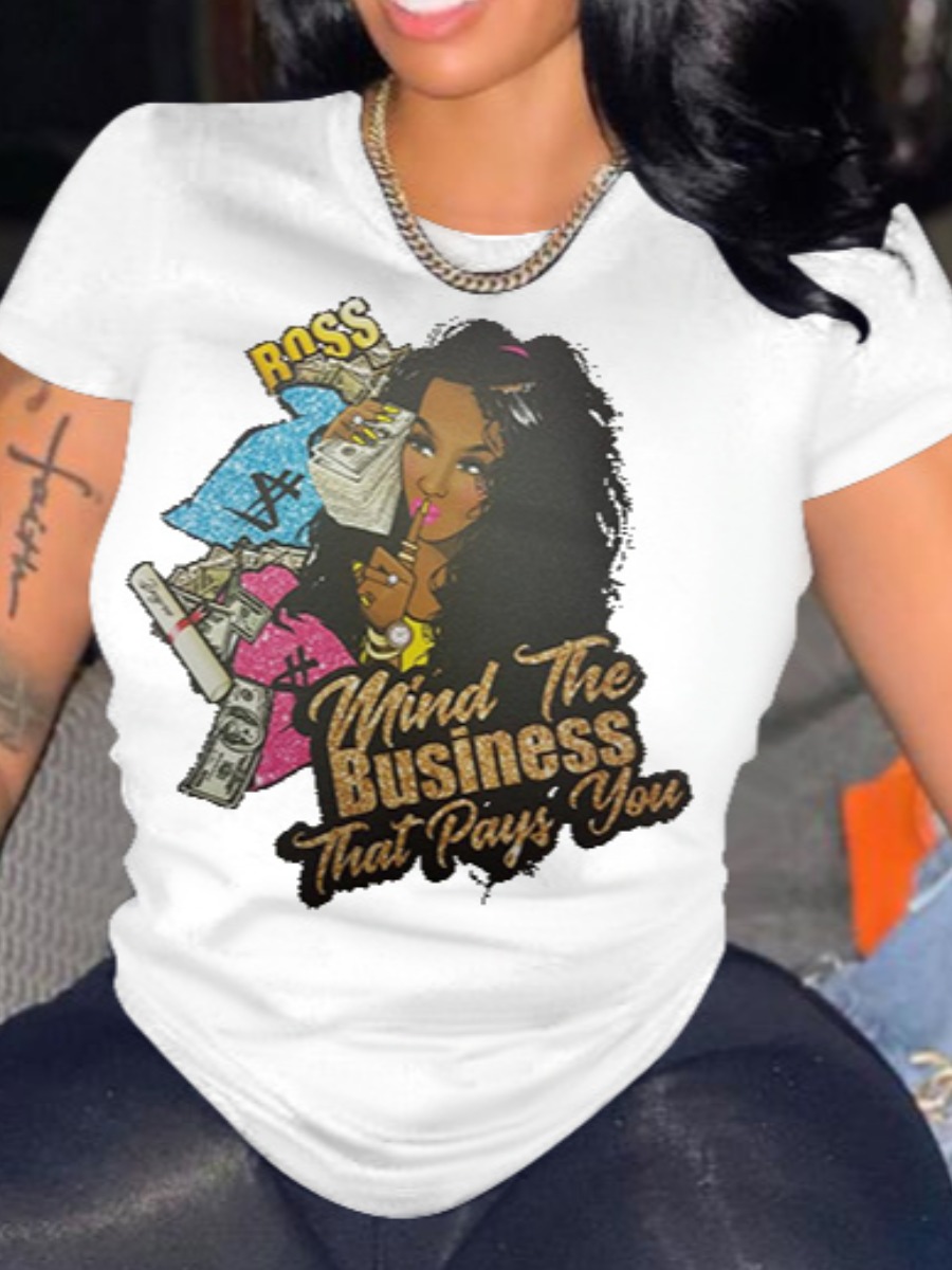 

Lovely Casual Figure Letter Print White T-shirt