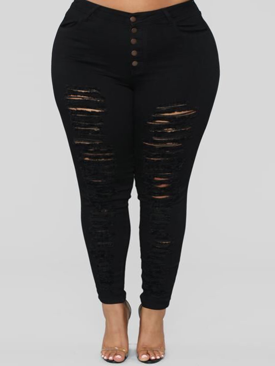 

LW Plus Size Street Mid Waist Ripped Black Jeans