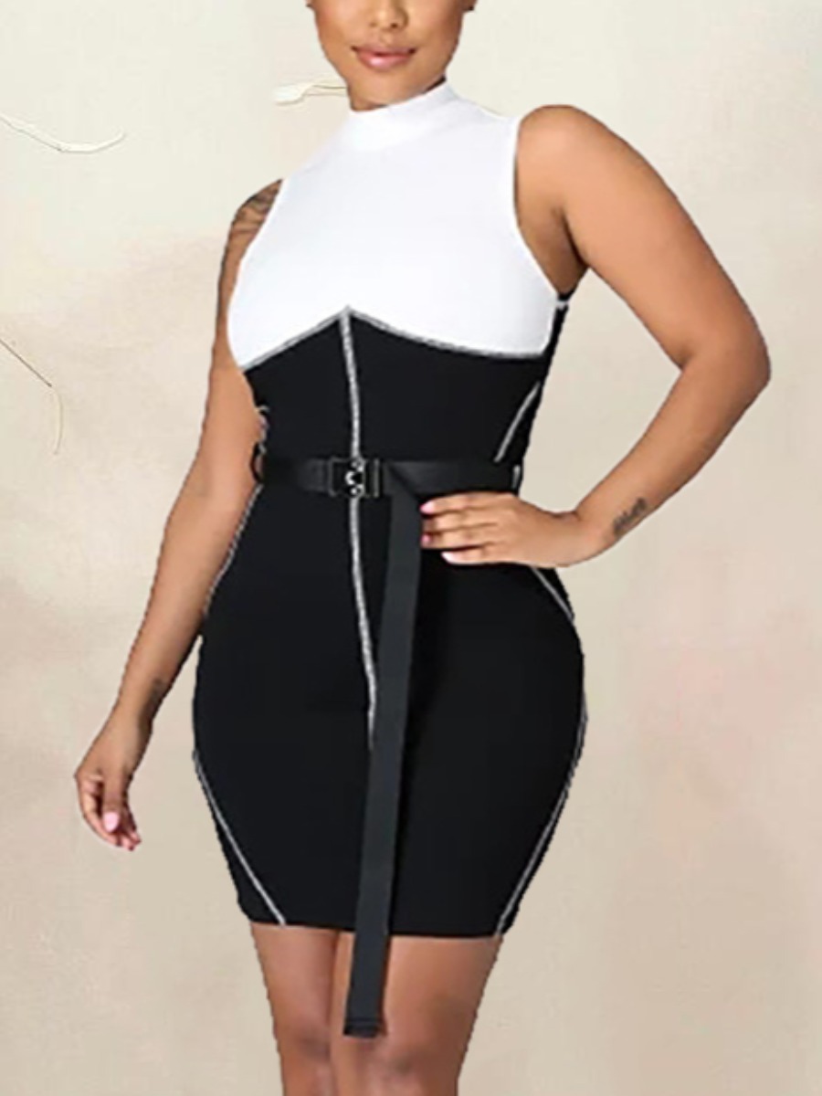 

Lovely Casual Color-lump Zipper Design Black Mini Dress