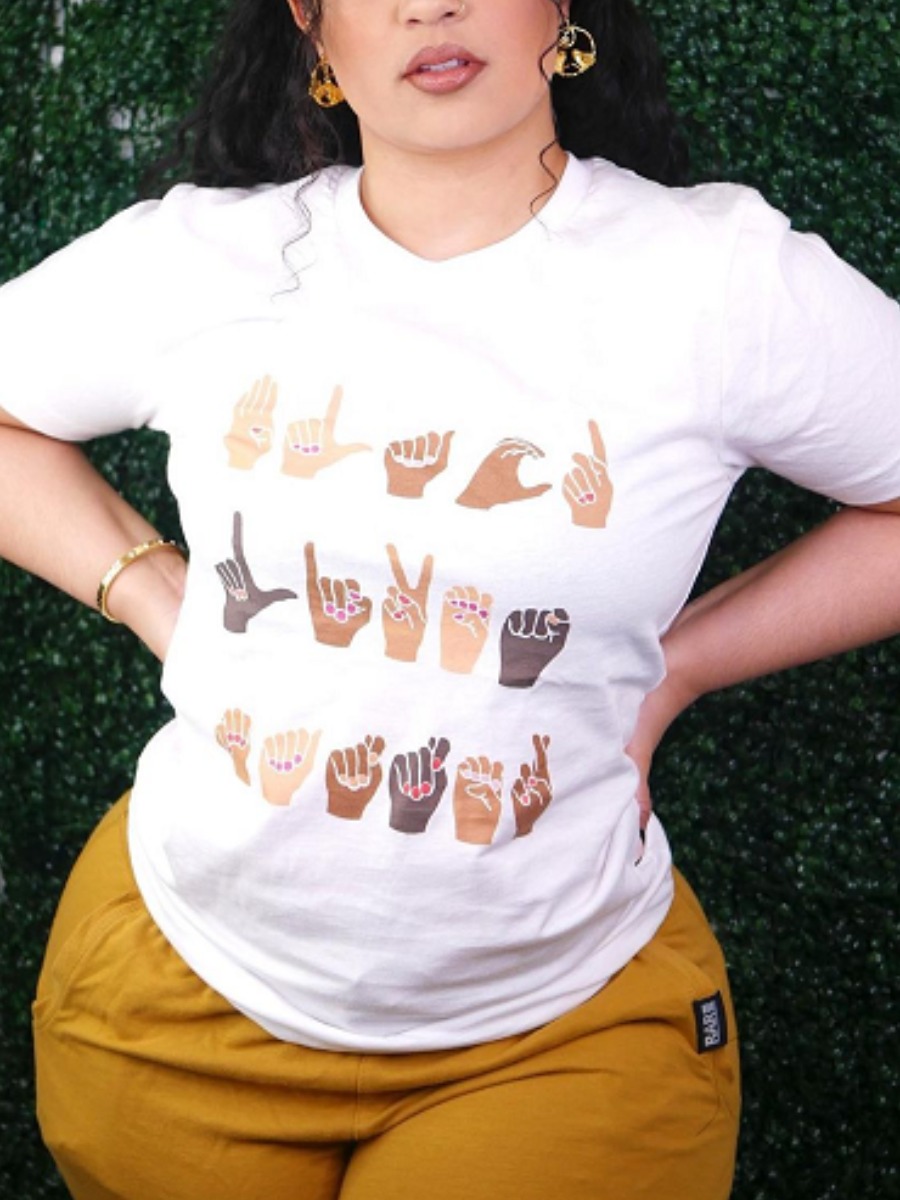 

Lovely Casual Round Neck Palm Print White T-shirt