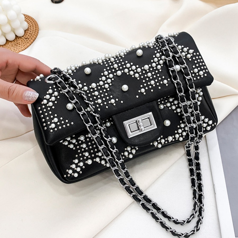 

Lovely Casual Pearl Decoration Black Shoulder Bag